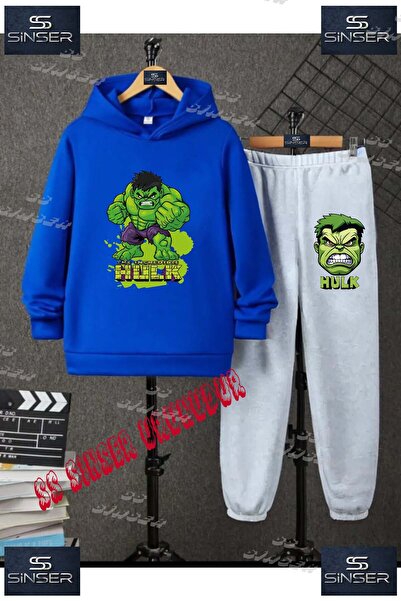 SS SİNSER Детски унисекс комплект спортен екип с качулка и надпис „HULK ANGRY...
