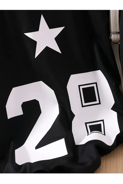 Touz Moda 28 Number Star Baskılı V Yaka Oversize Sweatshirt