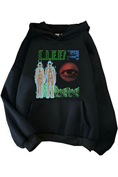 MAYDAY CULTURE سويت شيرت أسود بثلاثة خيوط مطبوعة للجنسين مقاس كبير مطبوع بتقن...