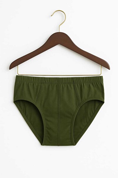 enmodaiçgiyim 10 Pieces 100% Cotton Khaki Green Men's Briefs – Breathable, Comfortable Fit