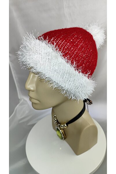 drt tasarım قبعة بيضاء حمراء ذات طبقة مزدوجة مع كرة منفوشة بتصميم عيد الميلاد