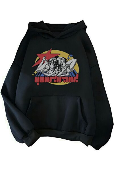 MAYDAY CULTURE Черна аниме трилентова унисекс прекалено голяма DTF печатна су...