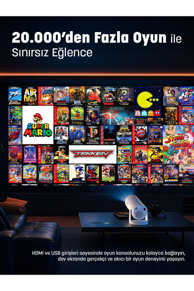 jeero Oyunlu Projeksiyon Cihazı 2 Kollu -20.000 Oyun -Türkçe Menü Android 12