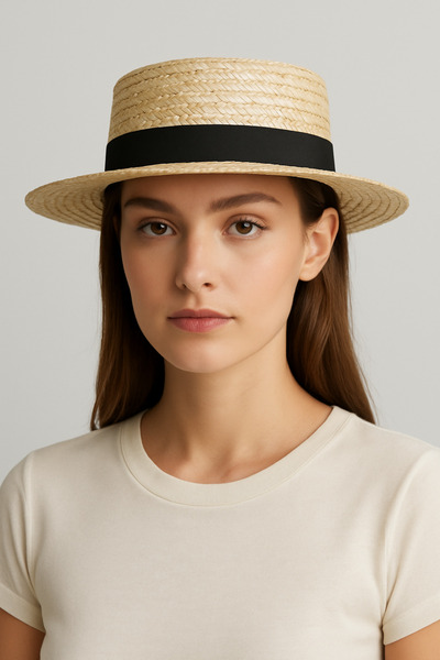 CosmoOutlet Καπέλο γονδόλας παραλίας με φυσική λεπτομέρεια από ψάθι, ρυθμιζόμενο εσωτερικά