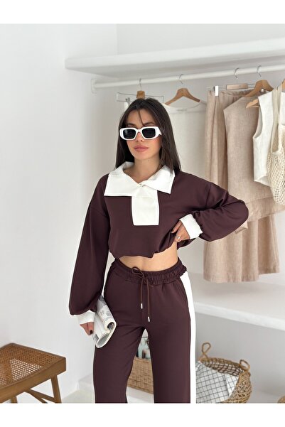 Velista Women's Tracksuit Set, Shawl Collar, Modal Fabric, Side Stripe Detail, Elastic Waist, Lace-Up