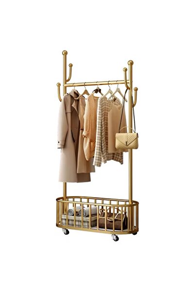 Un Luxury Metal Clothes Hanger with Wheels - Modern and Practical Design Clothes Organizer in Gold
