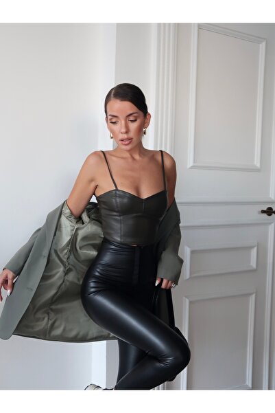 AÈC PRIVÈ Women's Rope Strap Faux Leather Crop Bustier