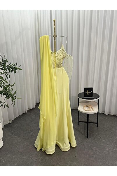 NALA FASHION Elegant embroidered lemon evening dress