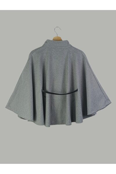 Nergis Neva Butik Kaşe Gold Buttoned Leather Belted Poncho