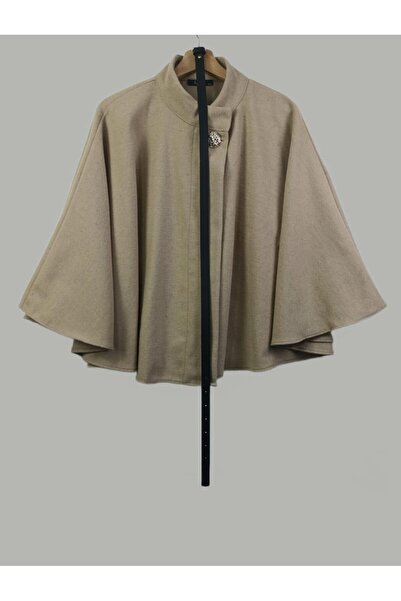 Nergis Neva Butik Kaşe Gold Buttoned Leather Belted Poncho