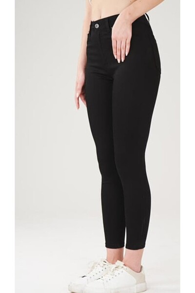 Dar Paça Ligralı Siyah Gabardin Pantolon