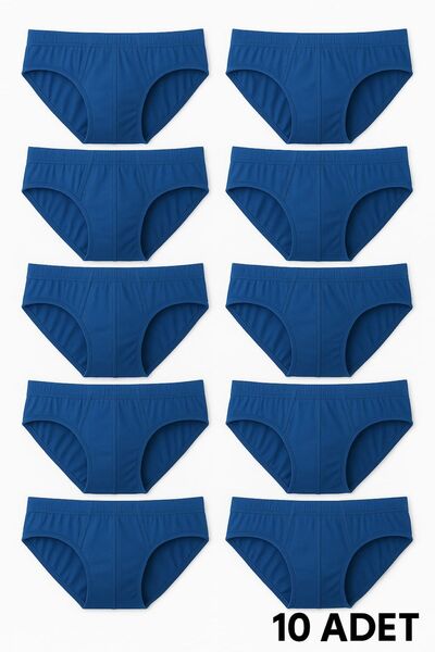 enmodaiçgiyim 10 Pieces 100% Cotton Saks Blue Men's Briefs – Breathable, Comfortable Fit