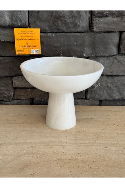Polen Stone 23x18 cm Beyaz Mermer Ayaklı Kase