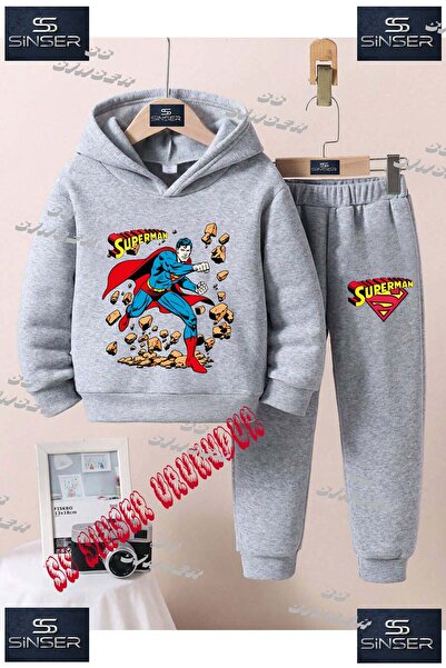 SS SİNSER Παιδικό Unisex Σετ Φόρμας με Κουκούλα και Στάμπα "SUPERMAN YUMRUK T...