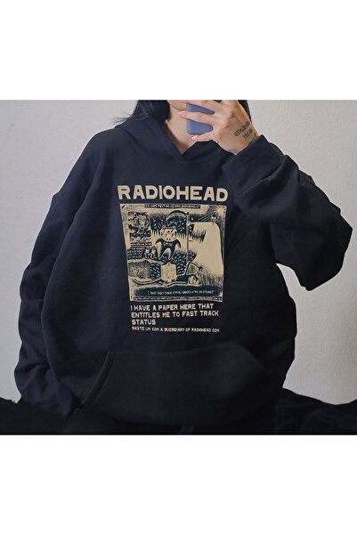 MAYDAY CULTURE Черна унисекс блуза с три ленти и DTF печат на Radiohead