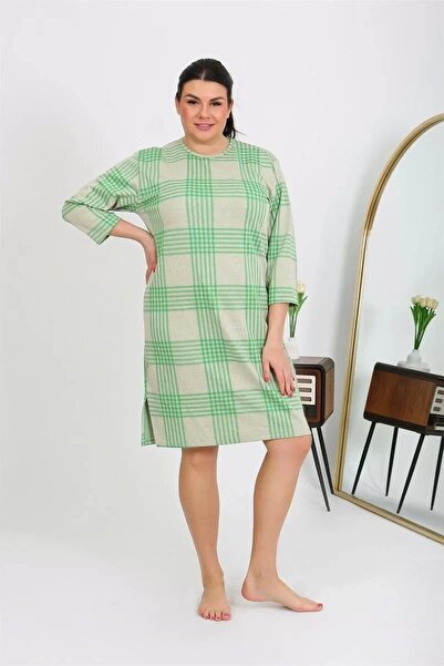 alfa expres Fashion Women's Plus Size Combed Cotton Nightgown Home Dress Green