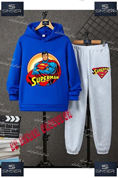 SS SİNSER Παιδικό Unisex Σετ Φόρμας με Κουκούλα και Στάμπα  "SUPERMAN IN THE ...