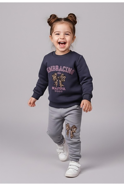 Beray Bebe طقم بناتي من ثلاث خيوط مزخرفة مكون من قطعتين |   سترة وبنطلون رياض...