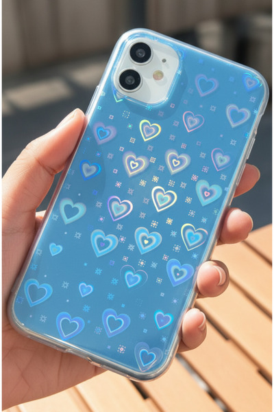 EDELFU iPhone 11 Heart Hologram Flashy Silicone Protective Side Transparent Phone Case