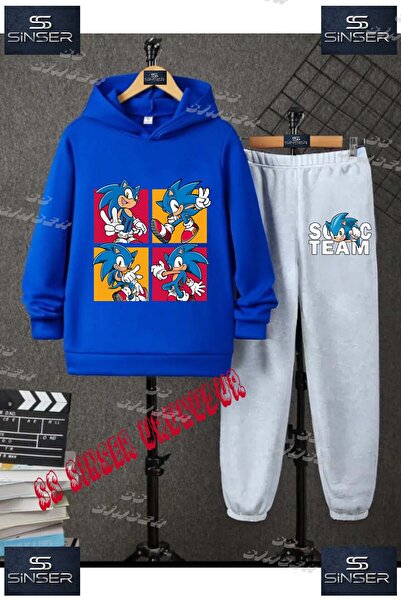 SS SİNSER Çocuk Unısex "SONIC 4 LU KARE FOTO ICINDE "Baskılı Kapşolu Eşofman Takımı