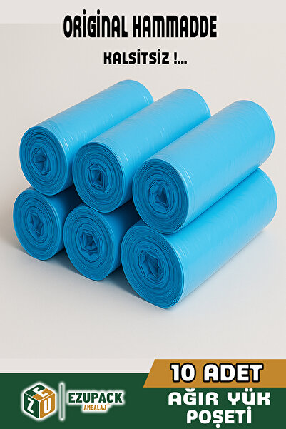 Ezupack 10'LU 90x130 Mavi Ultra Kalın Ev Taşıma Taşınma Çöp Poşeti Nakliye Çuvalı Nakliyat Ağır Yük Torbası