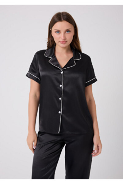 MİSS AYZA İÇTEN GELEN ŞIKLIK MissAyza V.S 2110 MODEL SET DE PIJAMALE SATIN CU MANE SCURTĂ ȘI LUNGĂ CU BĂRĂ