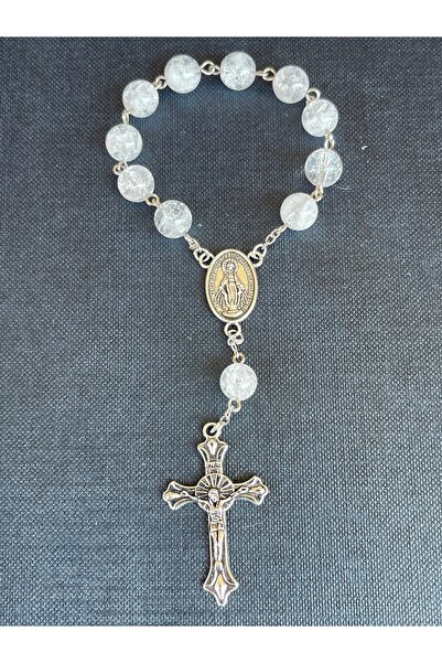 Yada Unique 8 mm Necef Doğal Taş Katolik Mini Hrıstiyan Rosary Tesbih -Gümüş ...