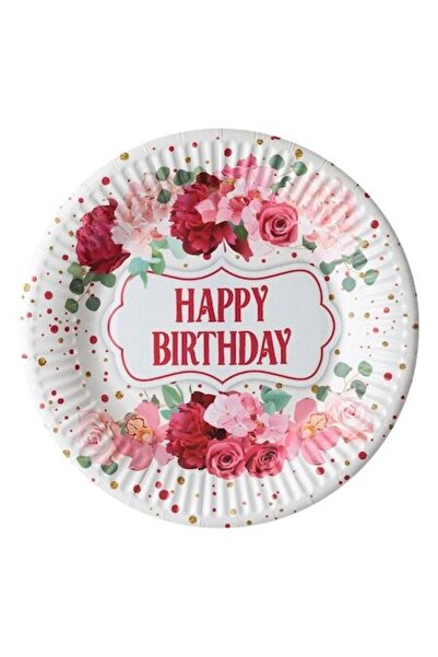 SHOPIENS Σετ 6 Bucati Farfurii Χαρτοκιβώτιο 23cm Albe Roz Cu Model Floral Χρό...