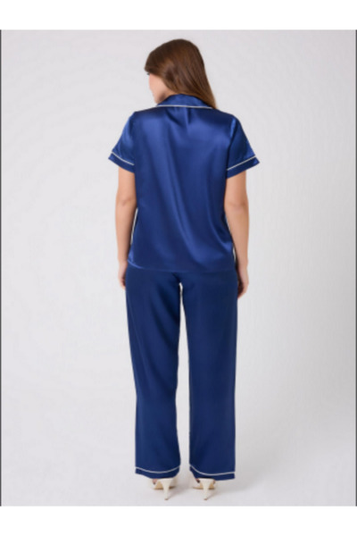 MİSS AYZA İÇTEN GELEN ŞIKLIK MissAyza V.S 2110 MODEL SET DE PIJAMALE SATIN CU MANE SCURTĂ ȘI LUNGĂ CU BĂRĂ