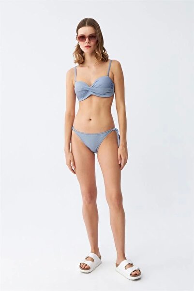 Genel Markalar Moda Kadın Straplez Mavi Bikini Takımı