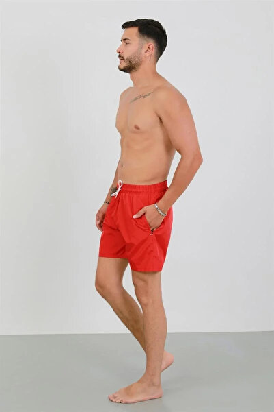 Akbeniz Μοντέρνα ανδρικά μαγιό με φερμουάρ και τσέπες κόκκινο