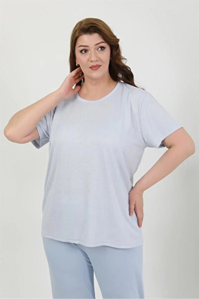 alfa expres Fashion Women's Plus Size Short Sleeve Combed Cotton Pajama Set Blue