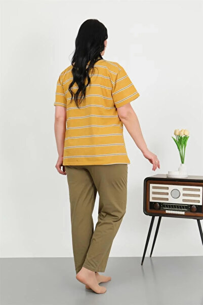 alfa expres Fashion Women's Plus Size Short Sleeve Combed Cotton Pajama Set Yellow