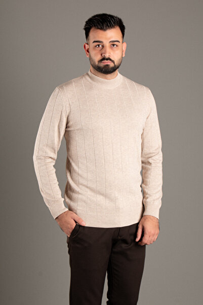 ZEKİ ÖZER Men's Beige Patterned Fishing Knitwear
