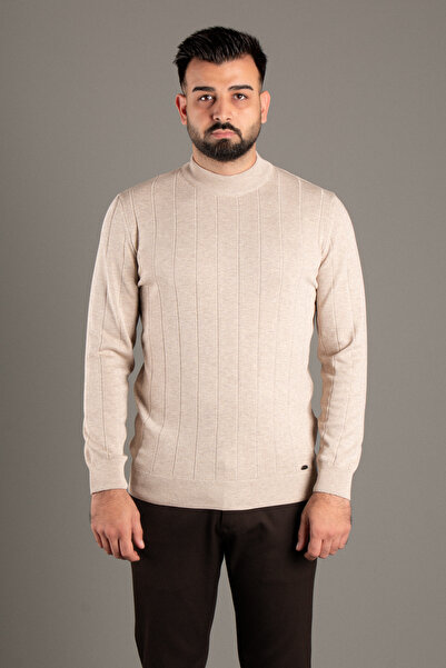 ZEKİ ÖZER Men's Beige Patterned Fishing Knitwear
