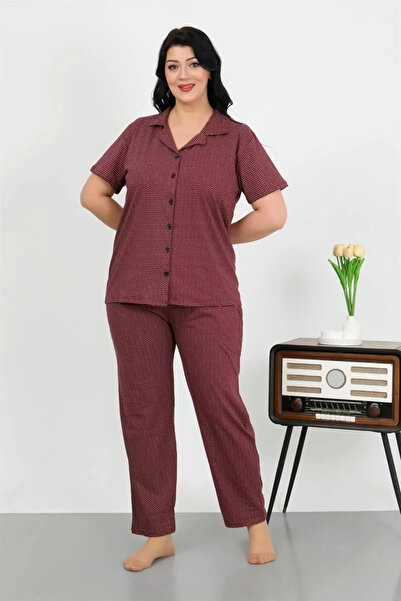 alfa expres Fashion Women's Plus Size Cotton Pocket Buttoned Purple Pajama Set