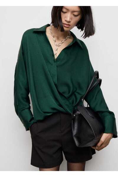 MANGO Woman Saten kruvaze gömlek