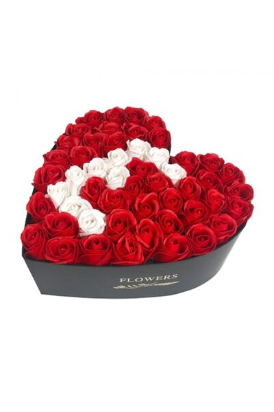 OEM Aranjament floral litera E, cutie neagră în formă de inimă, cu 49 de tran...