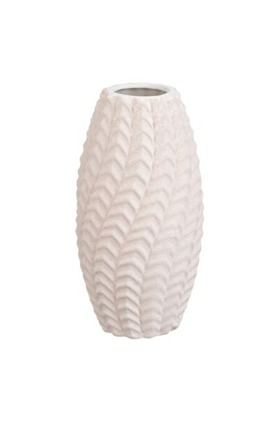 SHOPIENS Decorative Beige Ceramic Vase with Embossed Pattern for Dried or Artificial Flowers Ø7.8x15.2cm
