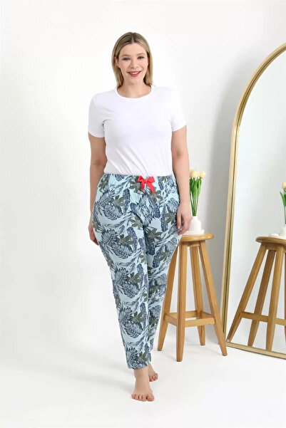 veralya Μόδα γυναικεία βαμβακερή πιτζάμα μεγάλου μεγέθους μπλε