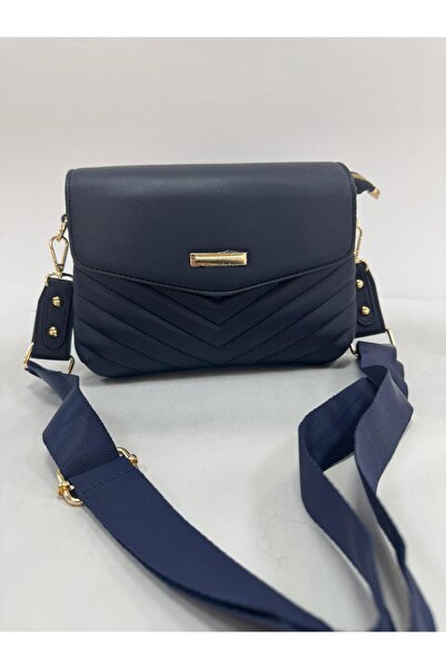 Asel Kadın Lacivert Nakış Detaylı 3 Bölmeli Çapraz Çanta