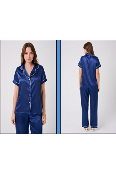 MİSS AYZA İÇTEN GELEN ŞIKLIK MissAyza V.S 2110 MODEL SET DE PIJAMALE SATIN CU MANE SCURTĂ ȘI LUNGĂ CU BĂRĂ