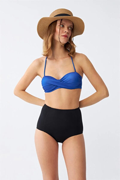 Akbeniz Μόδα γυναικείο σετ μπικίνι με στράπλες μπλε ψηλόμεσο
