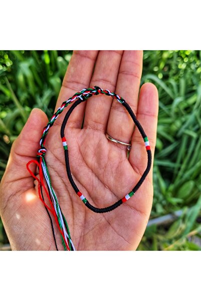 Wild Bracelets Adjustable textile bracelet, black with green and red, for hand and foot, handmade