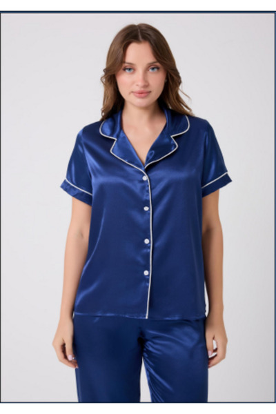 MİSS AYZA İÇTEN GELEN ŞIKLIK MissAyza V.S 2110 MODEL SET DE PIJAMALE SATIN CU MANE SCURTĂ ȘI LUNGĂ CU BĂRĂ