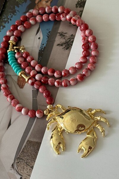 Trendy Butik قلادة السلطعون ذات الخرز الأحمر