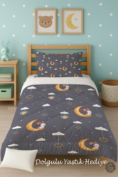Talia Home Односпальний дитячий ковдра з малюнком сірого місяця і хмари Сонни...
