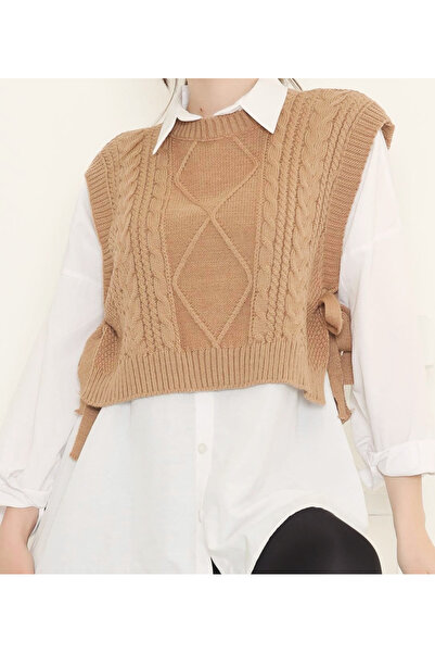 PELMA MODA Camle renk bağcıklı süveter