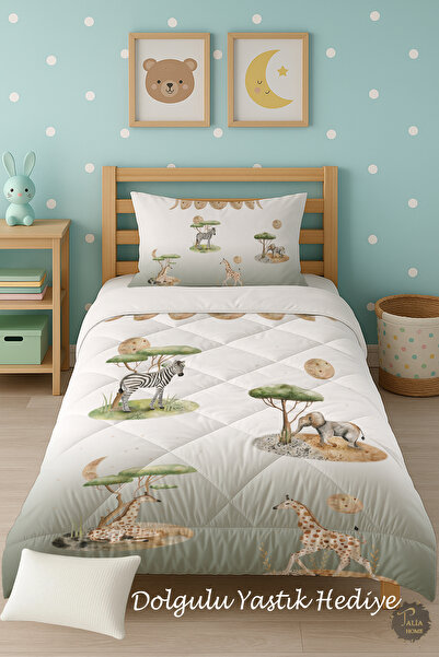 Talia Home Safari Animals Zebra Giraffe Elephant Patterned Single Children's ...