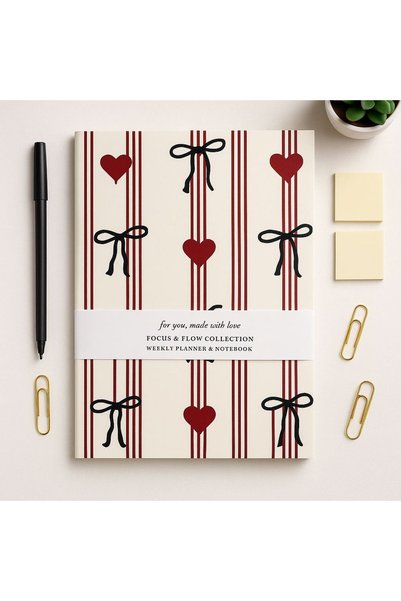 YLDZ A4 Size Weekly Planner - Weekly Planner & A4 Size 48 Pages Lined Wirebound Notebook Ribbon Printing